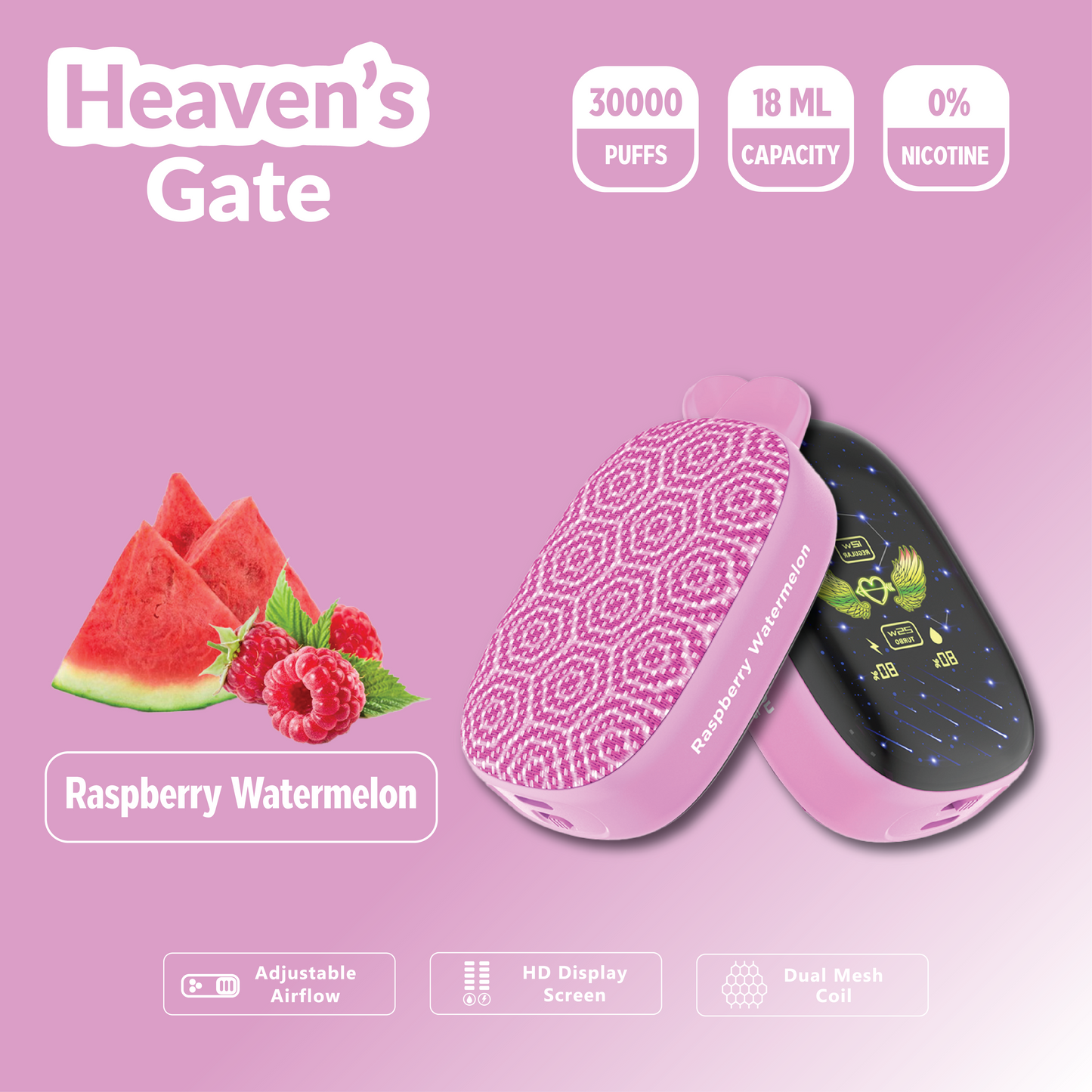 Heaven's Gate Zero Addiction | 30000 Puffs - RASPBERRY WATERMELON